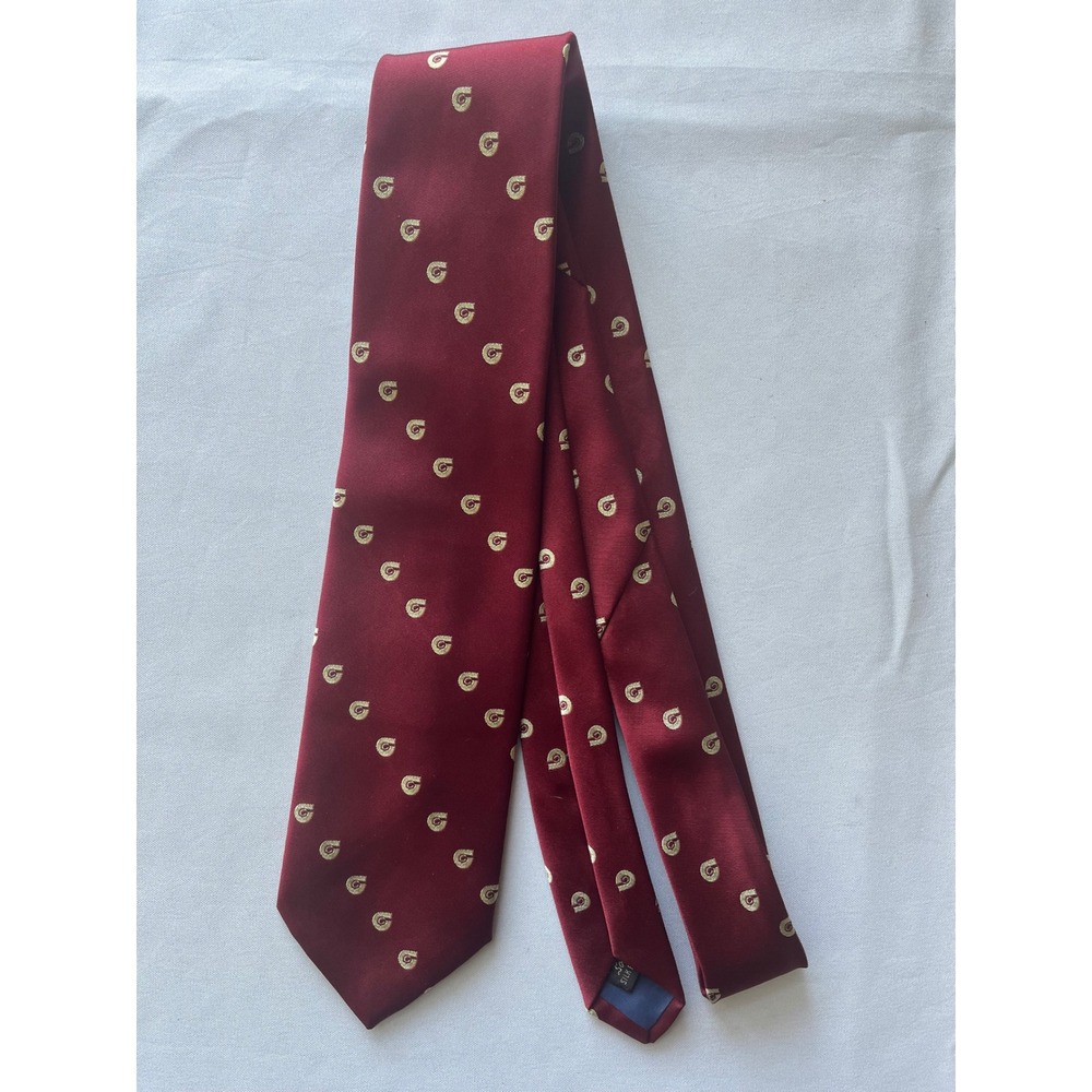 The President Silk Blend Necktie Burgundy Gold Logo Pattern‎ USA Made